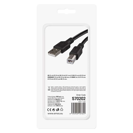 Cablu transfer date USB 2.0 Emos, tata A - tata B, 2 m 