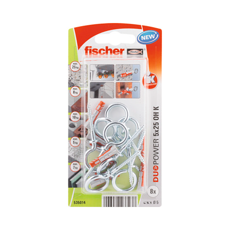 Diblu Fischer Duopower cu surub, nylon, 5 x 25 mm, 8 bucati 