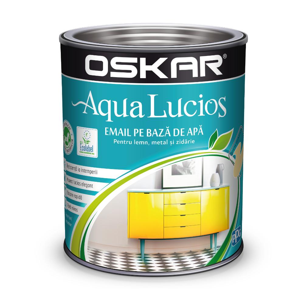 Vopsea Oskar Aqua Lucios, pentru lemn/metal/zidarie, interior/exterior, pe baza de apa, crem diafan, 0,6 l