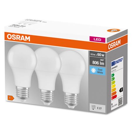 Set 3 Becuri LED A60 Osram, para, E27, 8.5 W, 806 lm, lumina neutra 4000 K