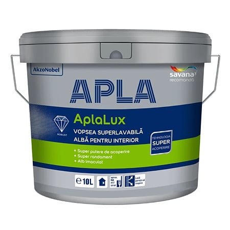 Vopsea superlavabila interior, AplaLux, alb, 10 L