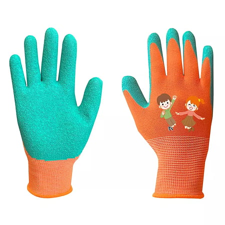 Manusi protective pentru copii Neo Tools, textil/latex, verde/potocaliu, marimea 5