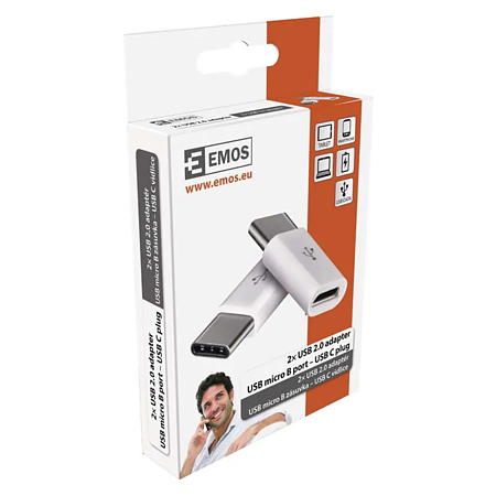 Set adaptoare USB micro B/mama - USB C/tata Emos, alb, 2 bucati