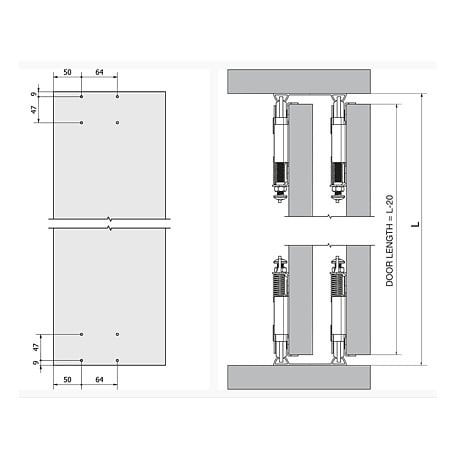 Sistem de glisare Concorde B01 pentru 1 usa, incarcare maxima 60 kg, cale rulare jos