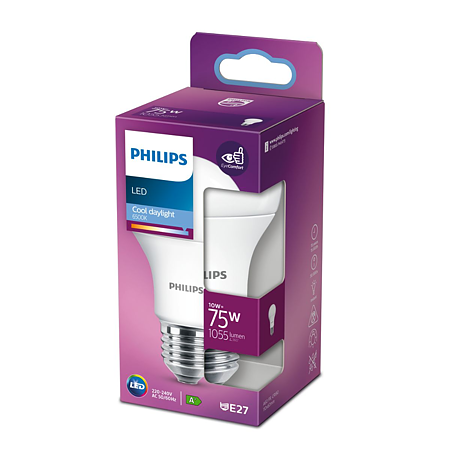 Bec LED Philips, E27, 10 - 75W, alb, lumina rece 6500 K