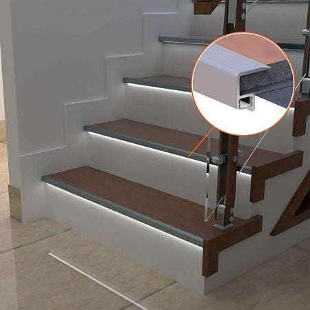 Profil banda LED pentru treapta LED.814.10.MKR2, aluminiu, incorporabil, mat, gri, 24 x 2500 mm