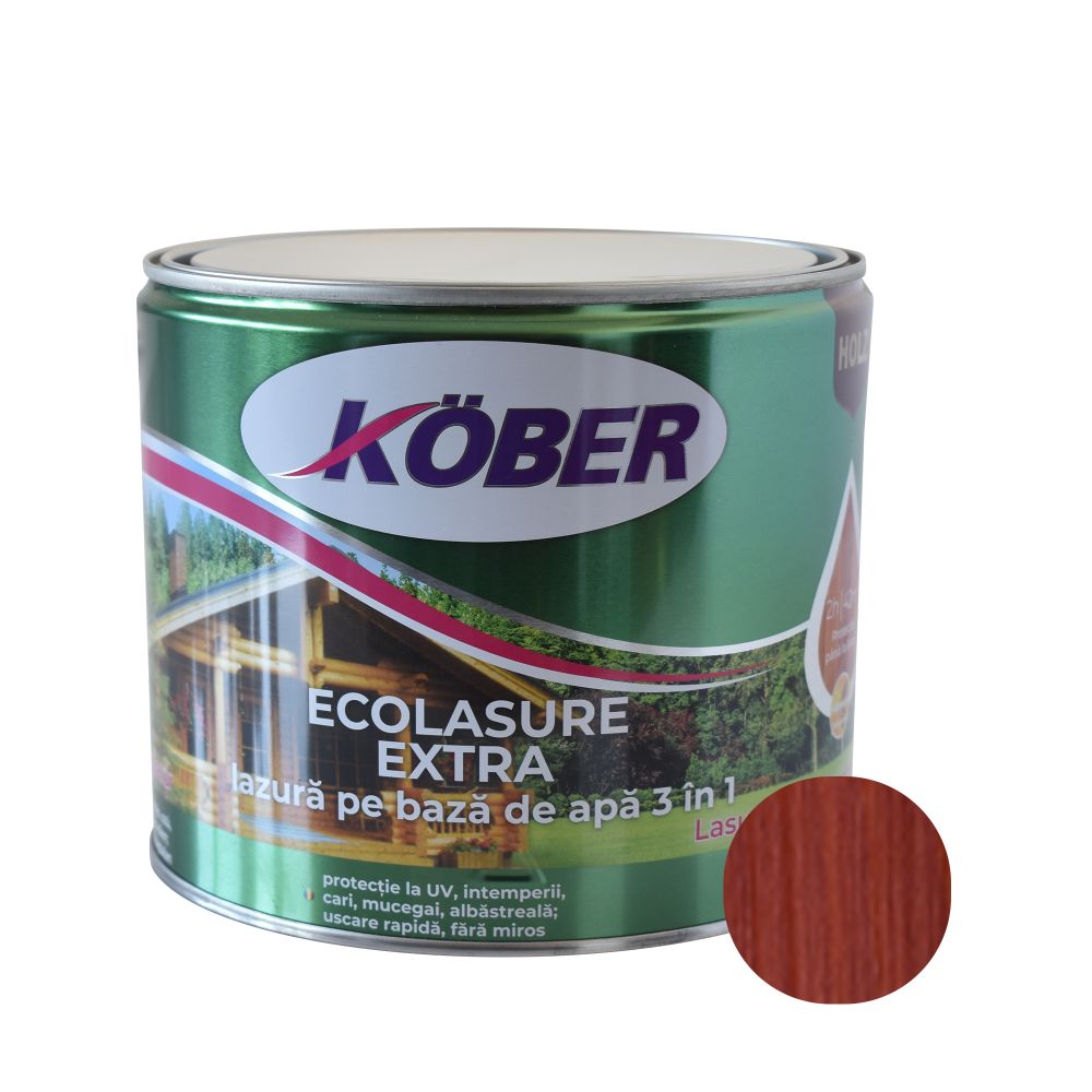 Lazură  Kober Ecolasure Extra 3 in 1 pentru lemn, pe baza de apa, trandafir, 2.5 l 2.5
