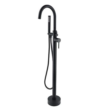 Baterie cada freestanding Axys Seel, fixare in podea, alama, negru, monocomanda, 109 x 95.5 x 16 cm