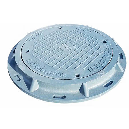 Capac cu rama pentru canalizare Reco A15, compozit non-metalic, rotund, gri, diametru 570 mm