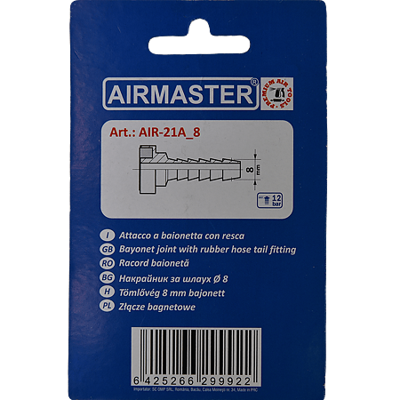 Racord baioneta Airmaster, cu bradut, 8 mm