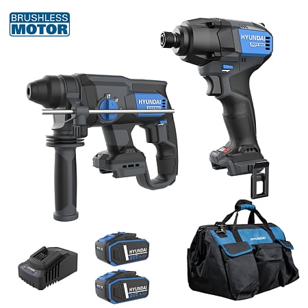 Set Ciocan rotopercutor brushless Hyundai Solo RH20X-20 + Masina de insurubat cu impact brushless Hyundai Solo ID20X-230, 230Nm, 2 acumulatori 20V 4Ah, incarcator, geanta transport