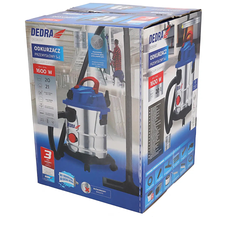 Aspirator industrial DEDRA DED6597, 1600W, 5in1, ghips/cenusa/uscat/umed/suflanta, scuturare filtru