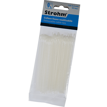 Coliere reutilizabile PVC Strohm, 3-6 x 120 mm, alb, 50 bucati