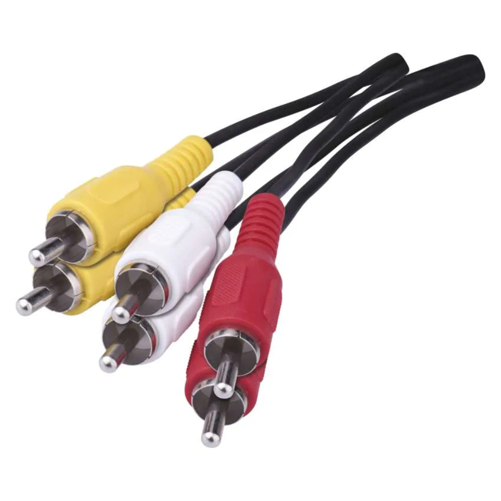 Cablu audio video RCA Emos, 3 mufe RCA tata - 3 mufe RCA tata, 1.5 m, negru