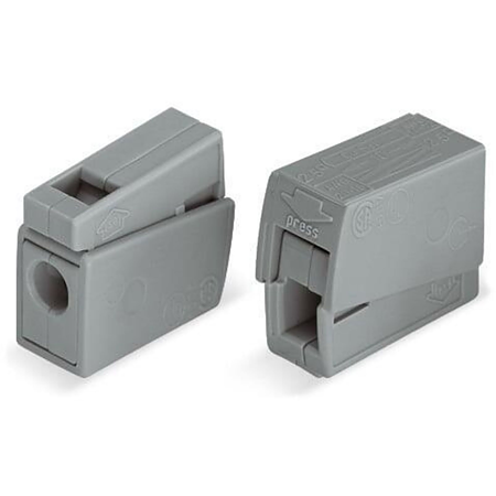Conector imbinare Push Wire Wago 224-101, pentru iluminat, buton cu retinere, 2 x 2.5 mmp, gri, 100 bucati/set