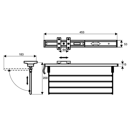 Suport pentru pantaloni cu glisiera cu bile, aluminiu/plastic, argintiu mat, 454 x 183 x 200 mm