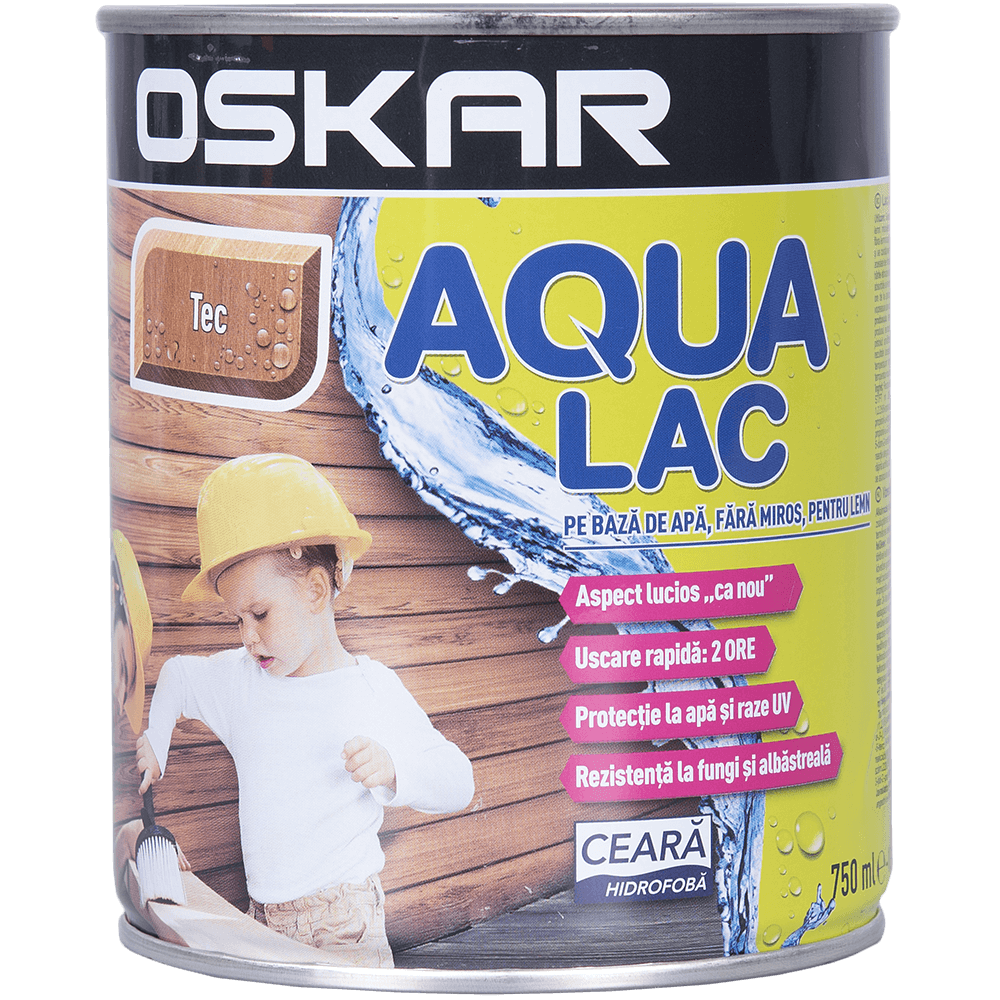 Lac pentru lemn Oskar Aqua, tec, interior/exterior, 0.75 l 0-75
