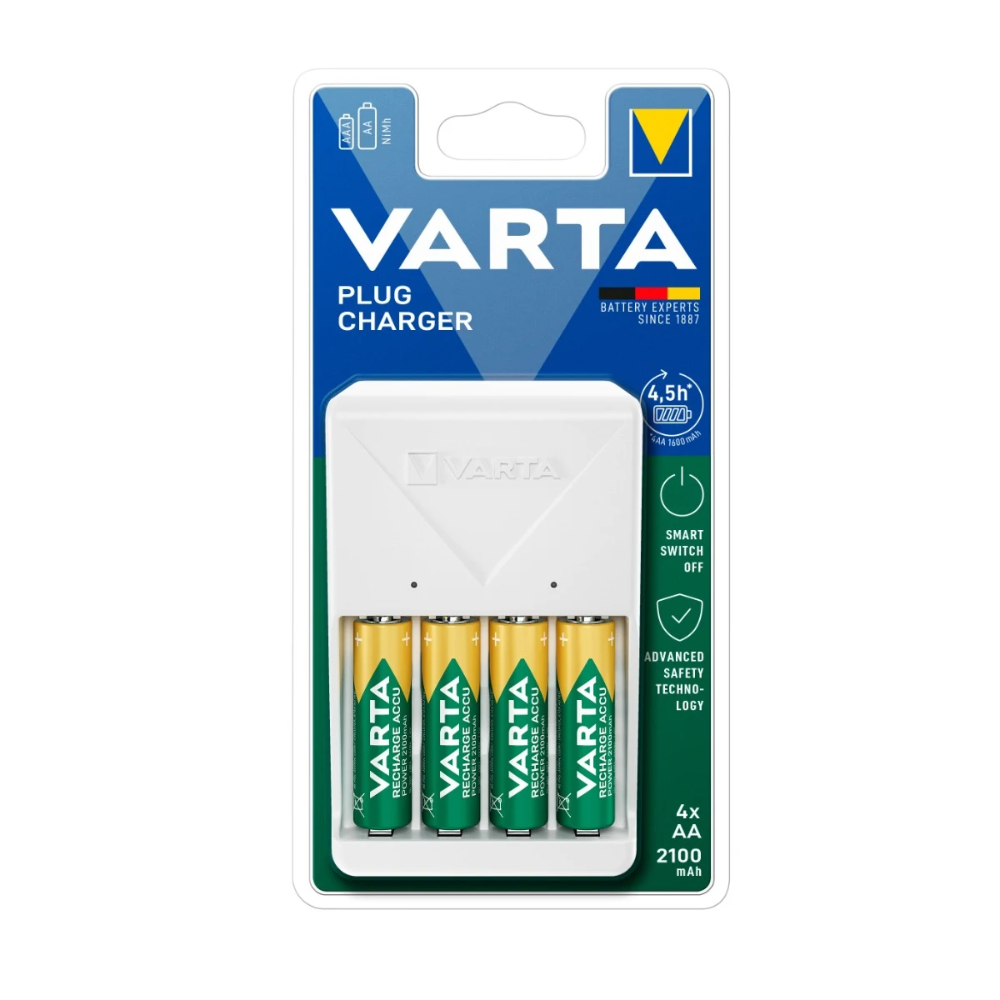 Incarcator Varta Plug, AA, 2100 mAh, 4 baterii