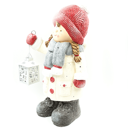 Decoratiune pentru Craciun, fetita cu felinar, rosu + alb, 41 cm