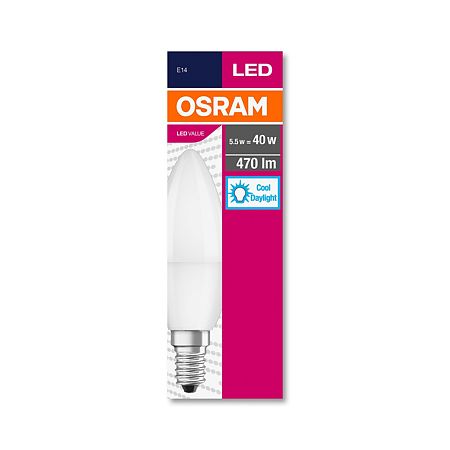 Bec LED Osram CLB40, lumanare, E14, 5.7 W, 470 lm, lumina rece 6500 K