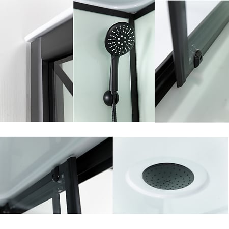Cabina de dus Sanotechnik Deco Black 2, dreptunghiulare, sticla 5 mm, Easy-Clean, profile aluminiu negre mate, cu hidromasaj, 120 x 80 x 215 cm