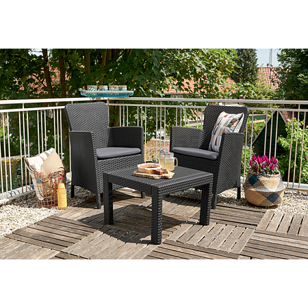 Set mobilier de gradina/ balcon, 3 piese, Keter Salvador, plastic, 2 scaune 62 x 60 x 89 cm, masa 59 x 59 x 43 cm, gri antracit
