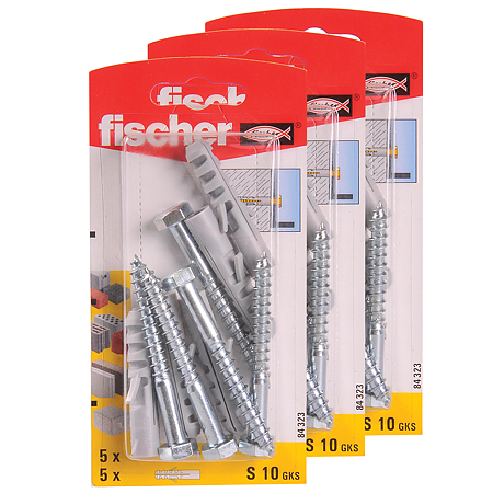 Diblu din nailon cu surub, Fischer S, 10 x 50 mm, 7 x 65 mm, 5 buc