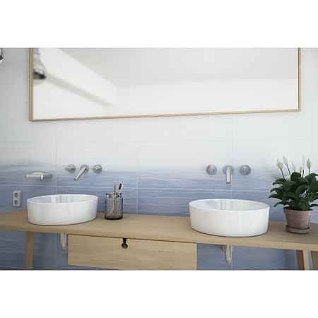 Faianta baie Kai Celine Light Blue, albastru, lucios, model, 60 x 30 cm