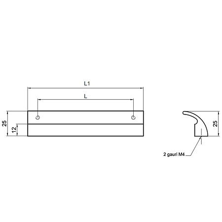 Maner aplicat FA6253 160 mm, aluminiu mat