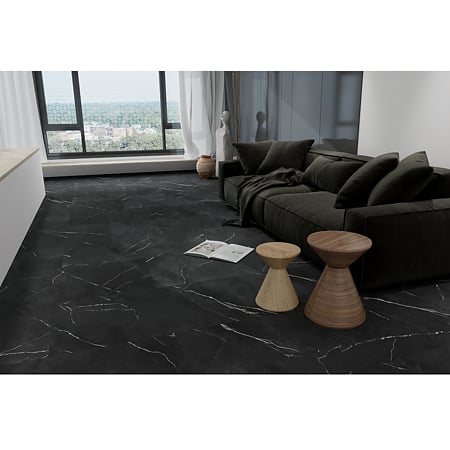 Pardoseala SPC 5 mm Korner SPeCtra Floor Nero Marble 02F, clasa de trafic 34, rezistenta la apa, decor marmura, negru, 1205 x 606 mm