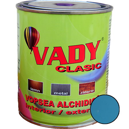 Vopsea alchidica Vady clasic, pentru lemn/metal/zidarie, interior/exterior, bleu, 0.6l