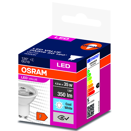 Bec Osram LVPAR1450120, spot, GU10, 4.5 W, 350 lm, lumina rece 4000 K