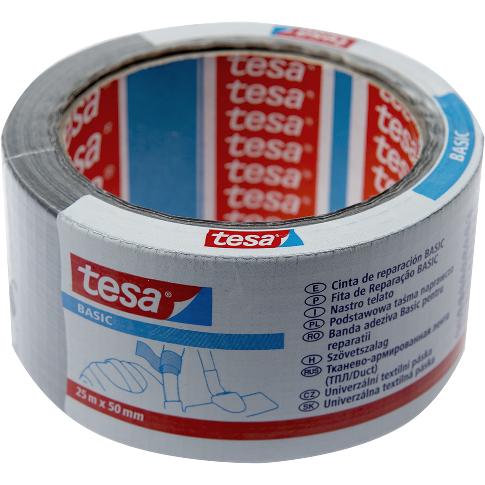 Banda adeziva pentru reparatii Tesa BASIC Duct Tape - 58587,  gri metalizat, 50 mm