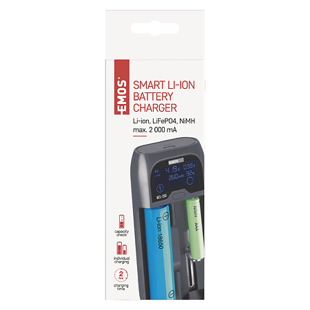 Incarcator universal pentru baterii Emos, 2000 mAh, 2 sloturi