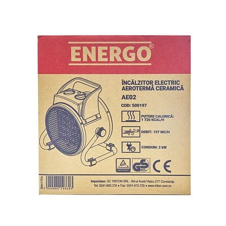 Aeroterma ceramica electrica Energo AE02, 197m³/h, 2+1 trepte, 2000 W