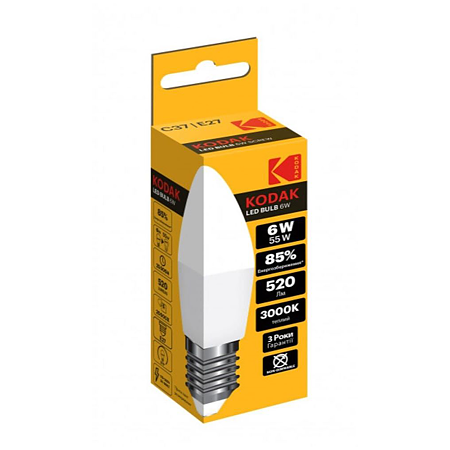 Bec LED Kodak C37, lumanare, E27, 6W, 480 lm, lumina calda 2700-3000K