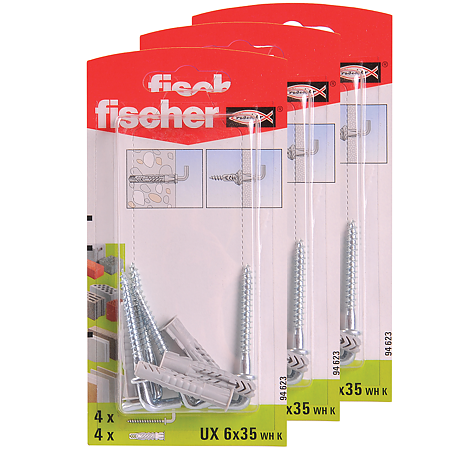 Diblu din nailon cu surub L, Fischer UX, 6 x 35 mm, 4,5 x 53 mm, 4 buc