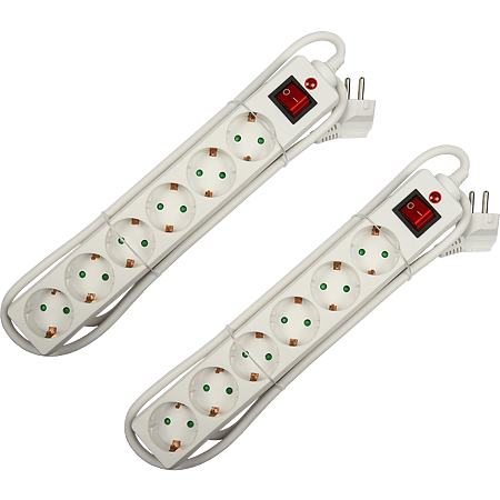 Prelungitor cu intrerupator si 6 prize, contact de protectie, 1.4 m, alb