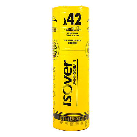 Vata de sticla Isover Rio caserata cu aluminiu, 50 x 1200 x 12000 mm, 14,4m2/rola Vata de sticla Isover Rio caserata cu aluminiu, 50 x 1200 x 12000 mm, 14,4m2/rola