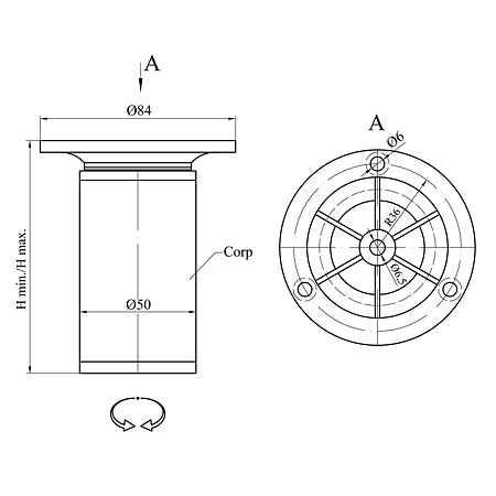 Picior rotund crom TL044 D50 x 100 mm