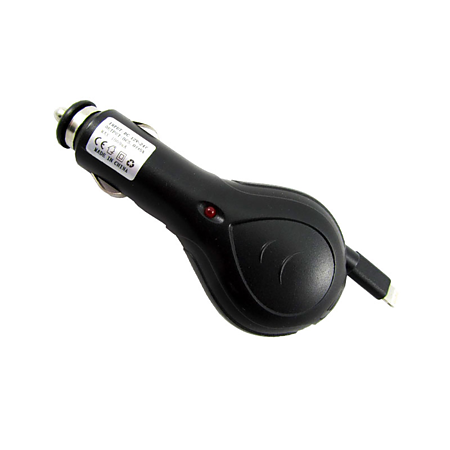 Incarcator auto iPhone Carmax, mufa lightning, 12/24 V, fir retractabil, negru, 1 A