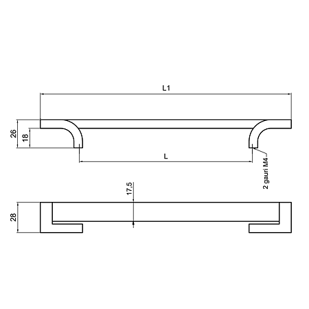 Maner din aluminiu cu terminatii FA5351 96 mm, crom/crom mat