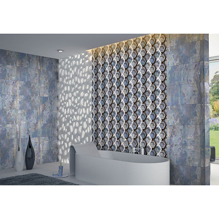 Faianta baie rectificata glazurata Nuvolo Azure HL, albastru, mat, model, 60 x 30 cm