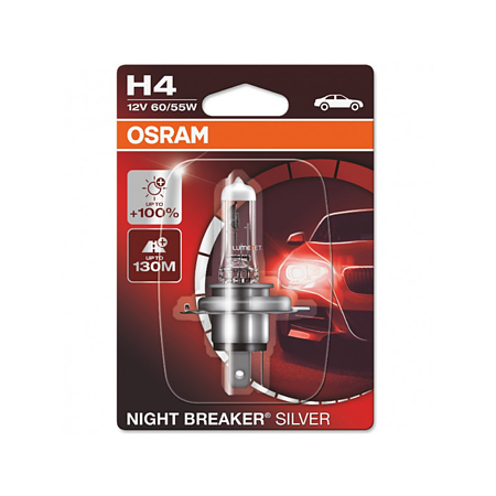 Bec auto cu halogen Osram H4 Night Breaker Silver +100%, 60/55W, 12V, P43T, 1 buc