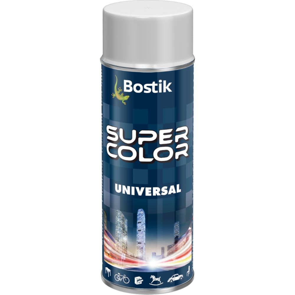Vopsea spray universala decorativa Bostik Super Color, alb RAL 9010, mat, interior/exterior, 400 ml 400