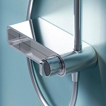 Coloana dus AM.PM X-Joy, bara reglabila, baterie cu polita, para de dus fixa, para de dus mobila cu 3 functii, furtun 175 cm, alama si plastic ABS