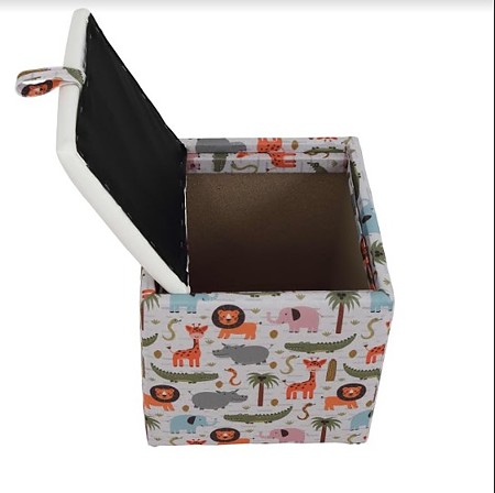 Taburet Box piele ecologica, microfibra, alb, cu depozitare, 37 x 37 x 42 cm