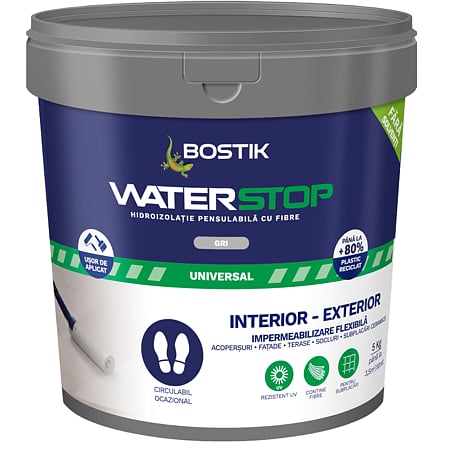 Hidroizolatie pensulabila cu fibre Waterstop Bostik, gri, 5 kg