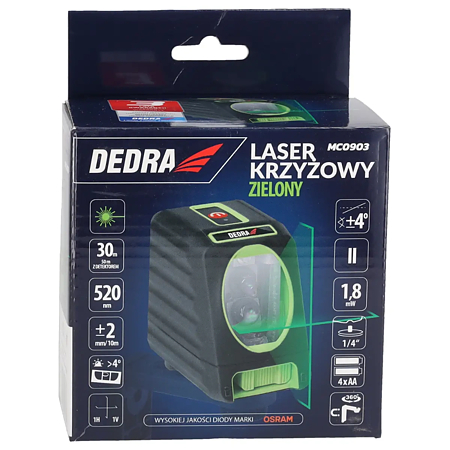 Nivela laser verde cu linii in cruce Dedra MC0900, actiune 30 m