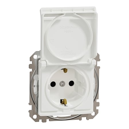 Priza simpla ingropata cu capac Schneider Sedna SDD211023, 2P+E, 16 A, IP 44, alb, 73 x 73 x 50 mm